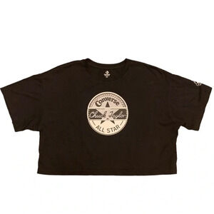 Converse Women's Oversized Circle Patch Crop Tee (Black, X-Large)